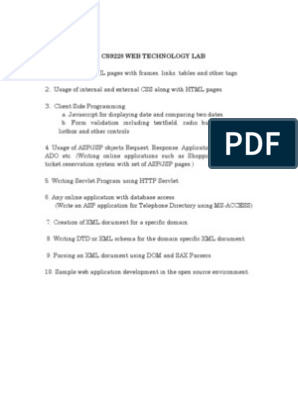 cs9228 web technology lab manual